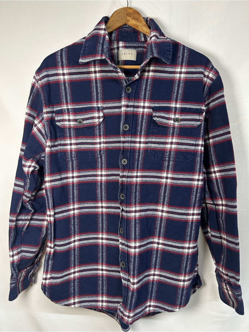 Jachs Men’s Navy Plaid Button-Up Shirt Sz Medium